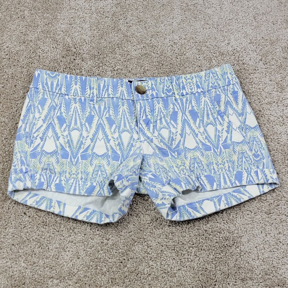 American Eagle Outfitters Midi Stretch Blue Ikat Geometric Shorts Womens Size 2